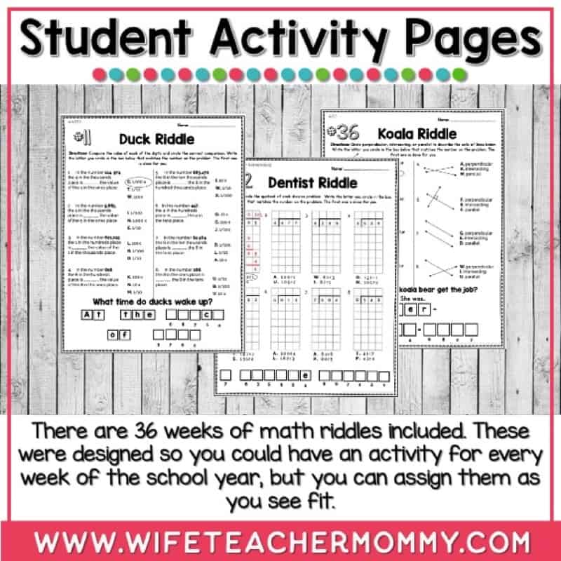 36 Weeks of Math Riddle Worksheets for 4th Grade