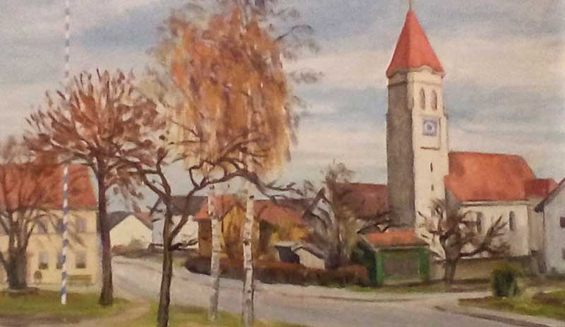 Bild der Wiflinger Kirche hängt in der ehem. Wirtschaft Holzer Wifling