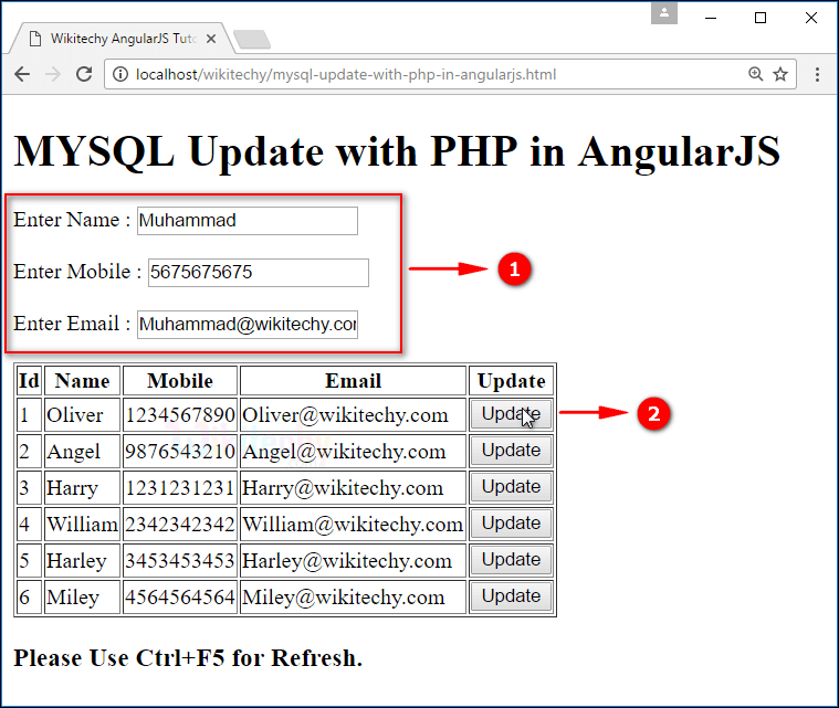 AngularJS update using php MYSQL wikitechy