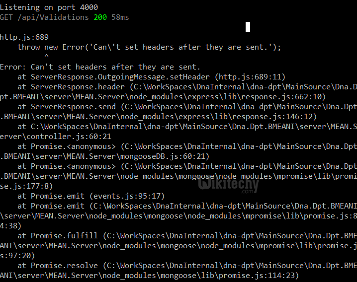 Error Can't set headers after they are sent to the client By