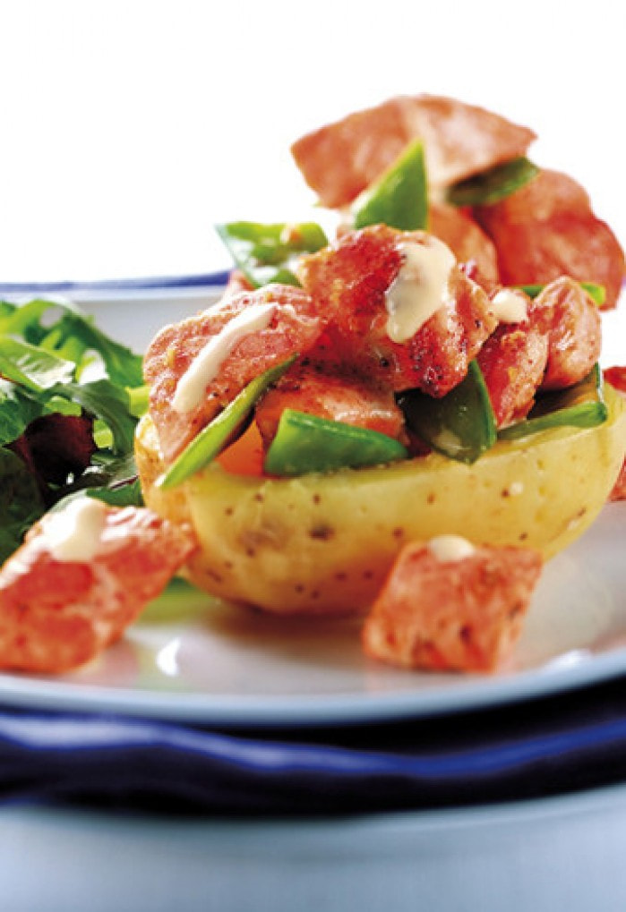 Cajun salmon, jacket potato / Recipes • Wilcox