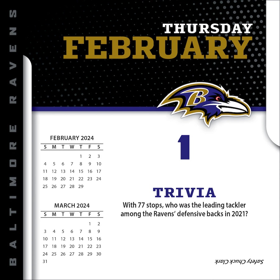 Baltimore Ravens 2024 Daily Sports Calendar Wild Bills Apparel