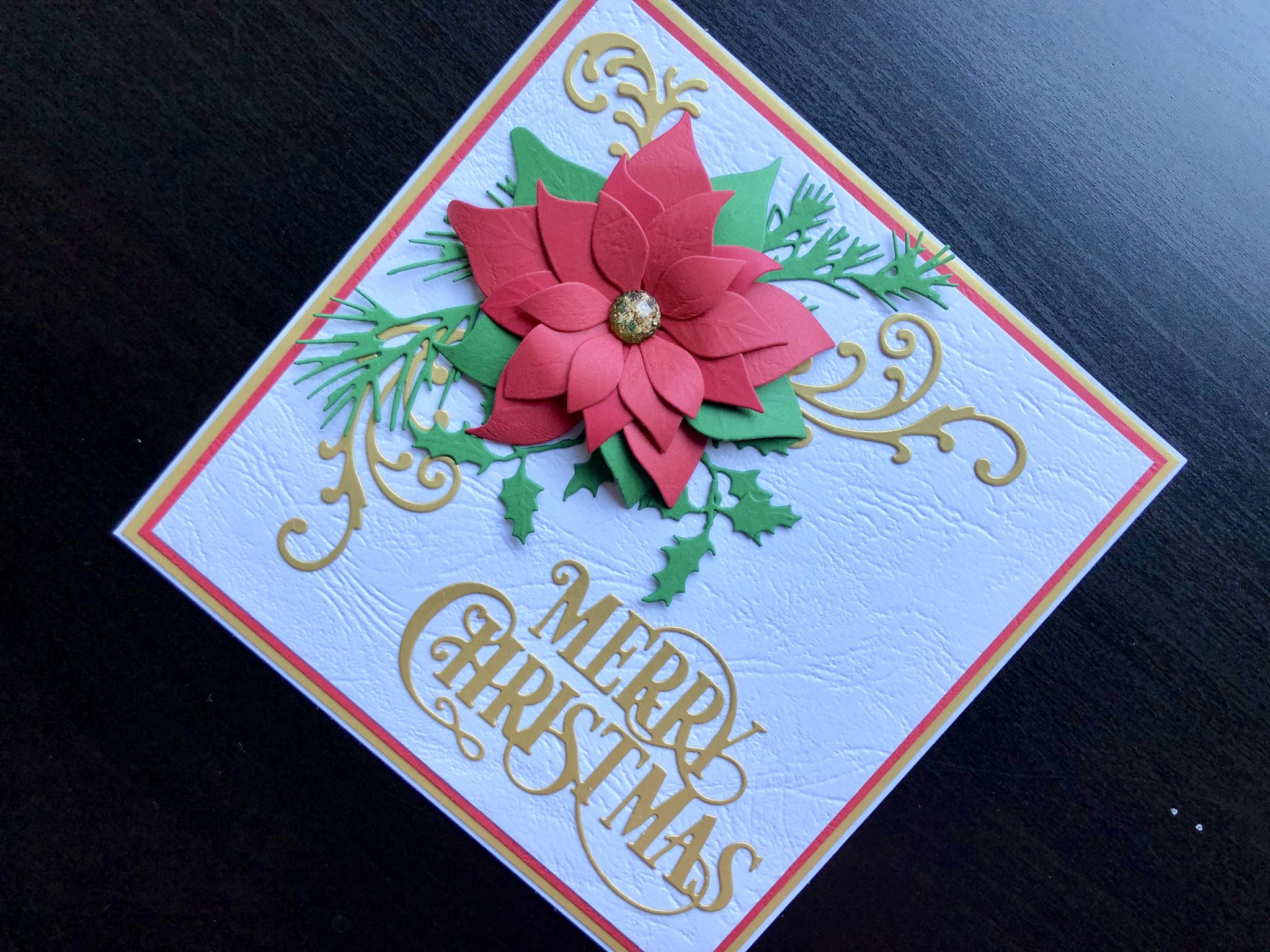 Poinsettia Merry Christmas Wishes 2023 Die Cut Poinsettia Merry Christmas Card Wildwarehouse Craft Supplies
