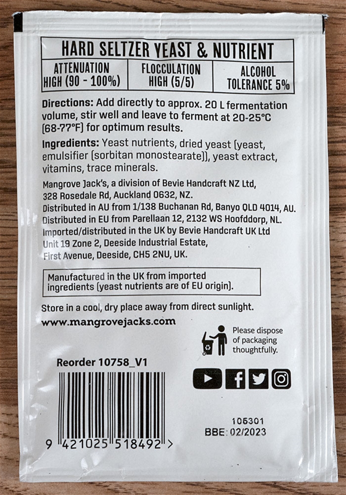 Mangrove Jack's Hard Seltzer Yeast & Nutrient