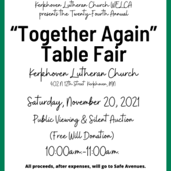 Kerkhoven Lutheran Church WELCA's 24th Annual Table Fair Willmar
