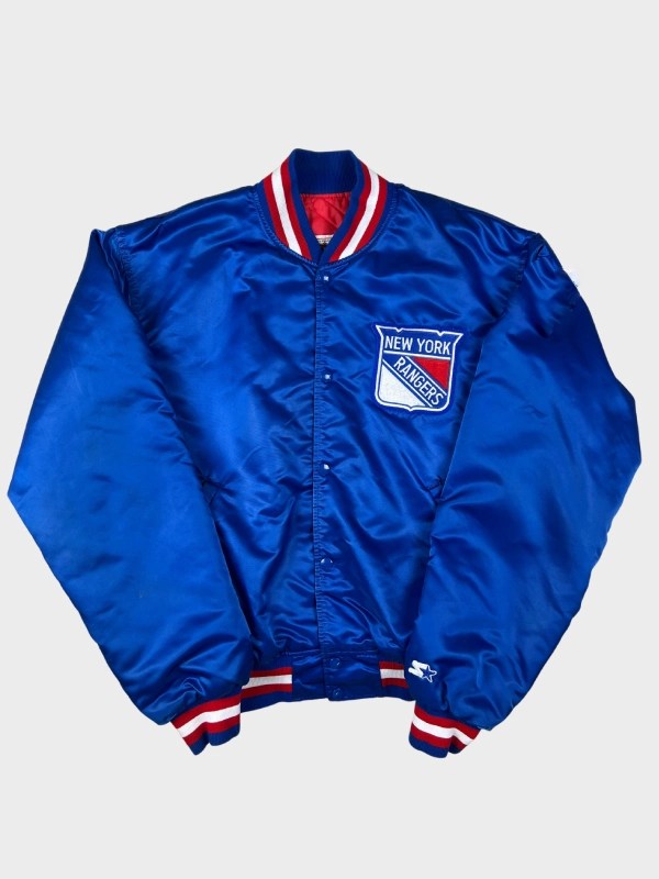 New York Rangers Blue Satin Bomber Jacket Shop Now