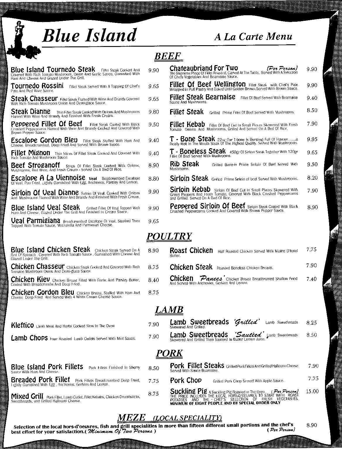 Blue island menu