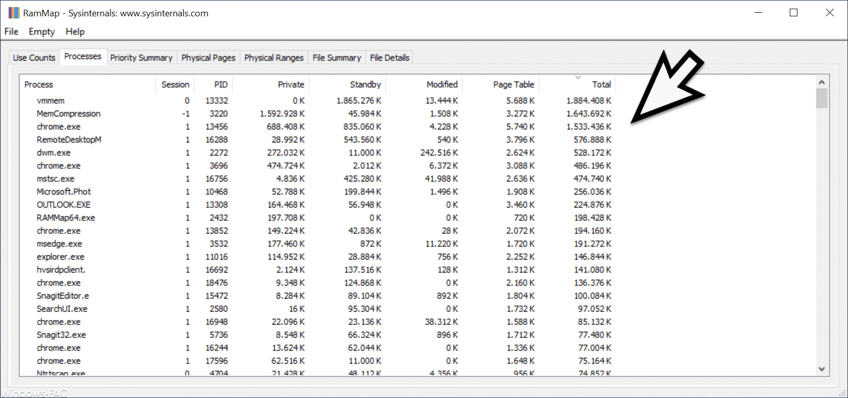 RAM Verteilung und RAM Auslastung von Windows per RAMMap Tool auswerten