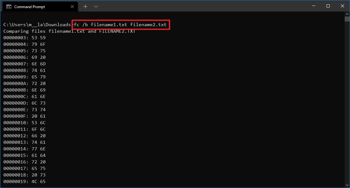 How to compare two files with Command Prompt on Windows 10 Windows
