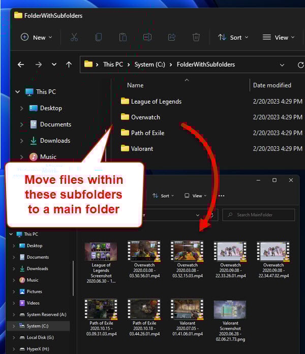 Move All Files from Subfolders to Main Folder (Windows)