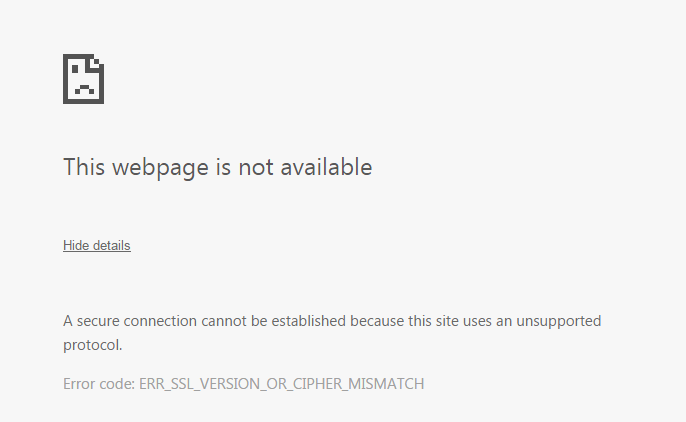 Как исправить ошибку err ssl version or cipher mismatch. Смотреть фото Как исправить ошибку err ssl version or cipher mismatch. Смотреть картинку Как исправить ошибку err ssl version or cipher mismatch. Картинка про Как исправить ошибку err ssl version or cipher mismatch. Фото Как исправить ошибку err ssl version or cipher mismatch Как исправить ошибку err ssl version or cipher mismatch. Смотреть фото Как исправить ошибку err ssl version or cipher mismatch. Смотреть картинку Как исправить ошибку err ssl version or cipher mismatch. Картинка про Как исправить ошибку err ssl version or cipher mismatch. Фото Как исправить ошибку err ssl version or cipher mismatch
