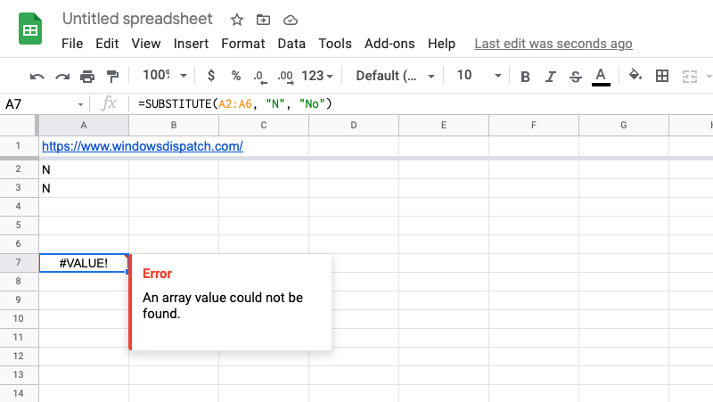 Fix An Array Value Could Not Be Found Error in Excel/Sheets