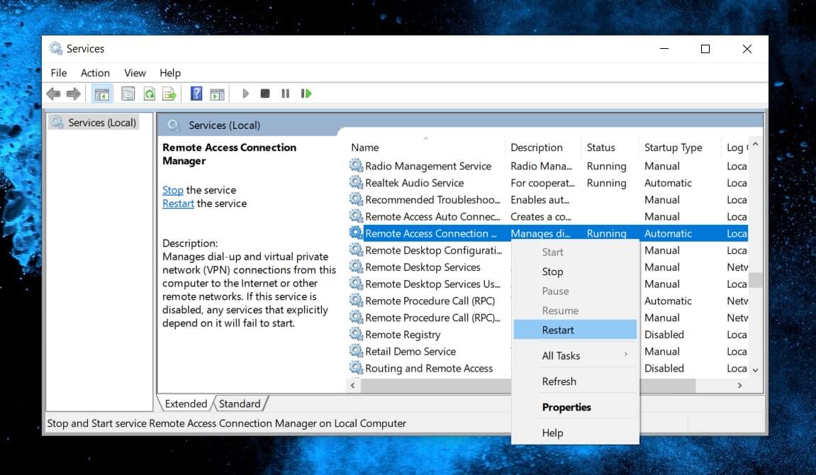 Rasman Remote Access Connection Manager Windows 10