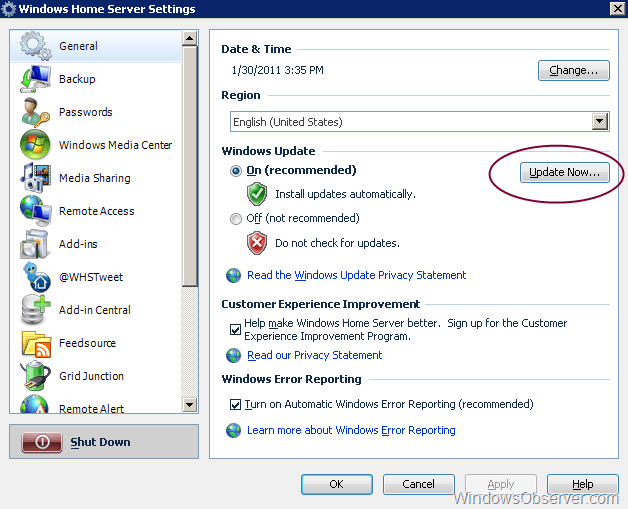 Windows Home Server Update Released (KB981089)