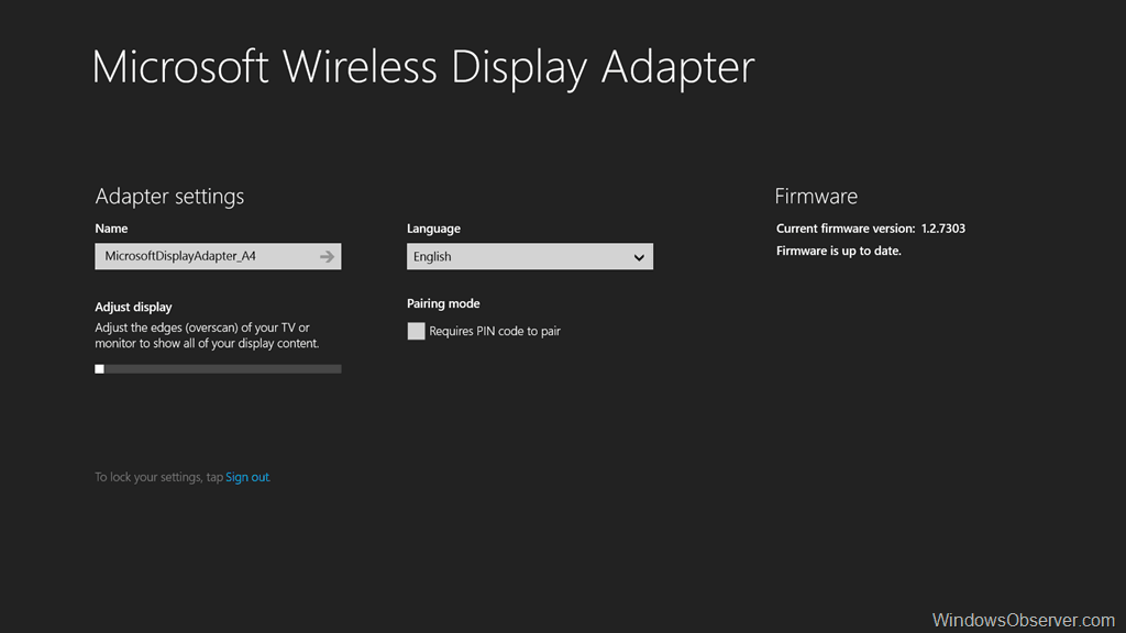 Microsoft Wireless Display Adapter Settings App for Windows 8.1