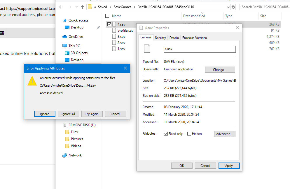 Can't change a file to read only