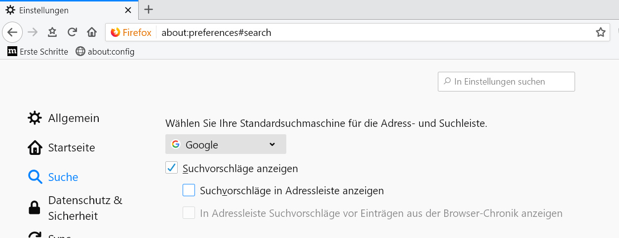 Firefox Suche in der Adressleiste vollständig deaktivieren