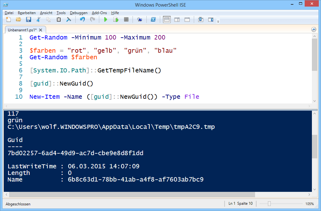 Zufallszahlen, temporäre Dateinamen und GUIDs erzeugen in PowerShell