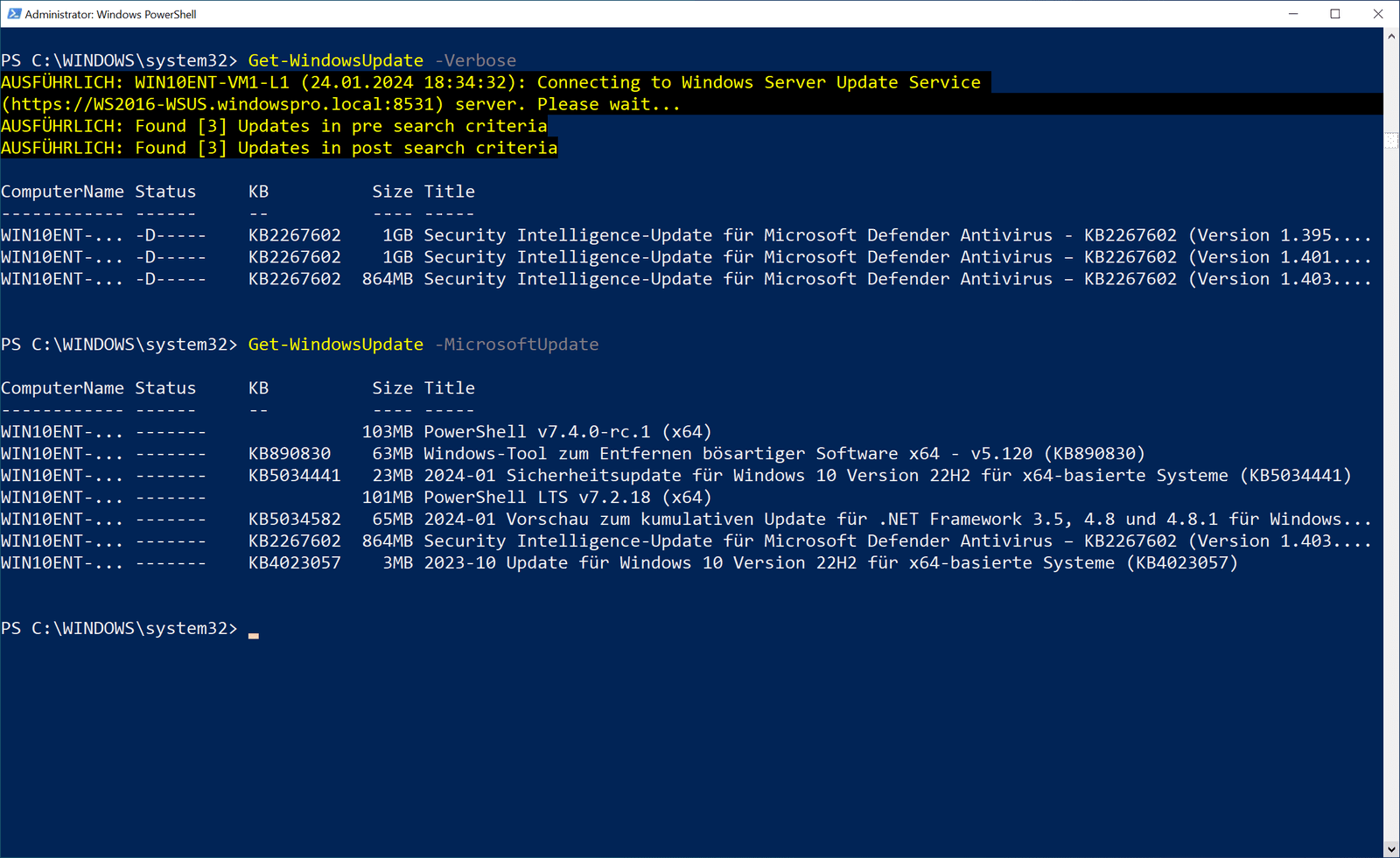 Windows Updates mit PowerShell (PSWindowsUpdate) auflisten