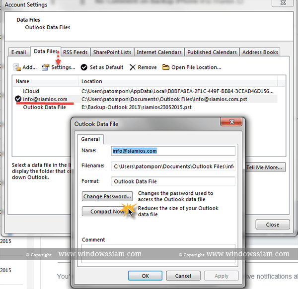วิธีการ Compact Outlook file เพื่อลดขนาดของ file .pst WINDOWSSIAM