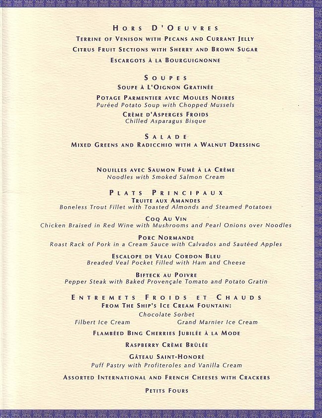 Thursday Menu French Dinner