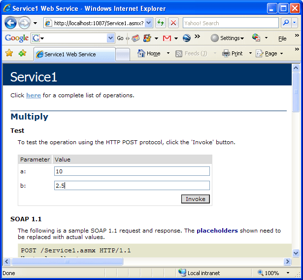 The C and ASP program example on the web service application