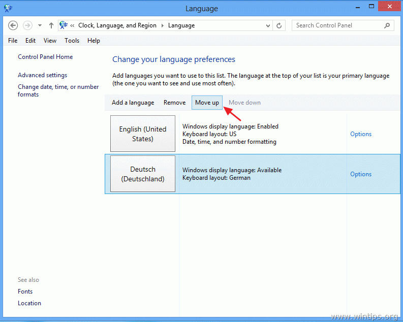 How to change the display language in Windows 8