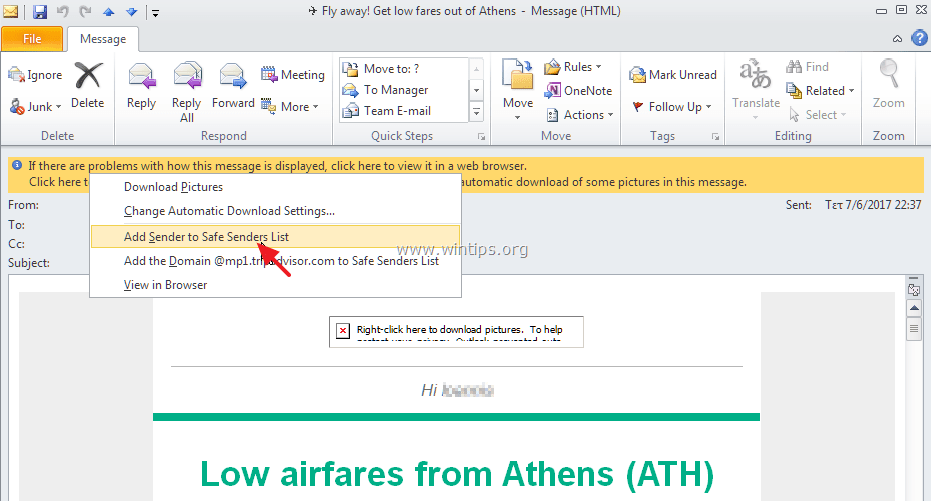 How to Enable Pictures Download in Outlook Email Messages. wintips