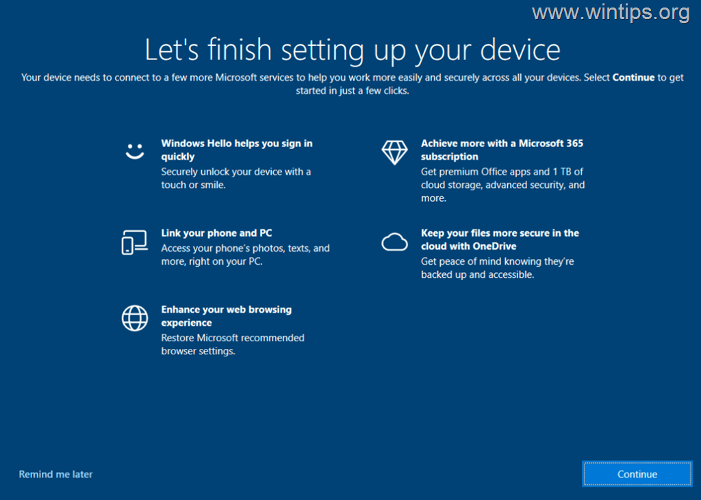 Disable Let's Finish Setting up Your Device prompt on Windows 10/11