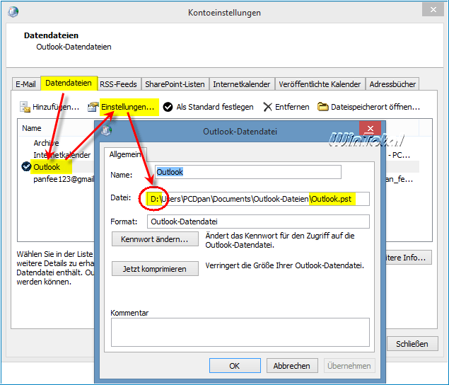 Microsoft Outlook Speicherort von PSTDateien ändern Tipps & Tricks