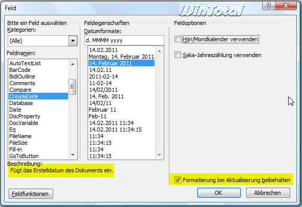 WordDokumente mit festem oder aktualisiertem Datum Tipps & Tricks