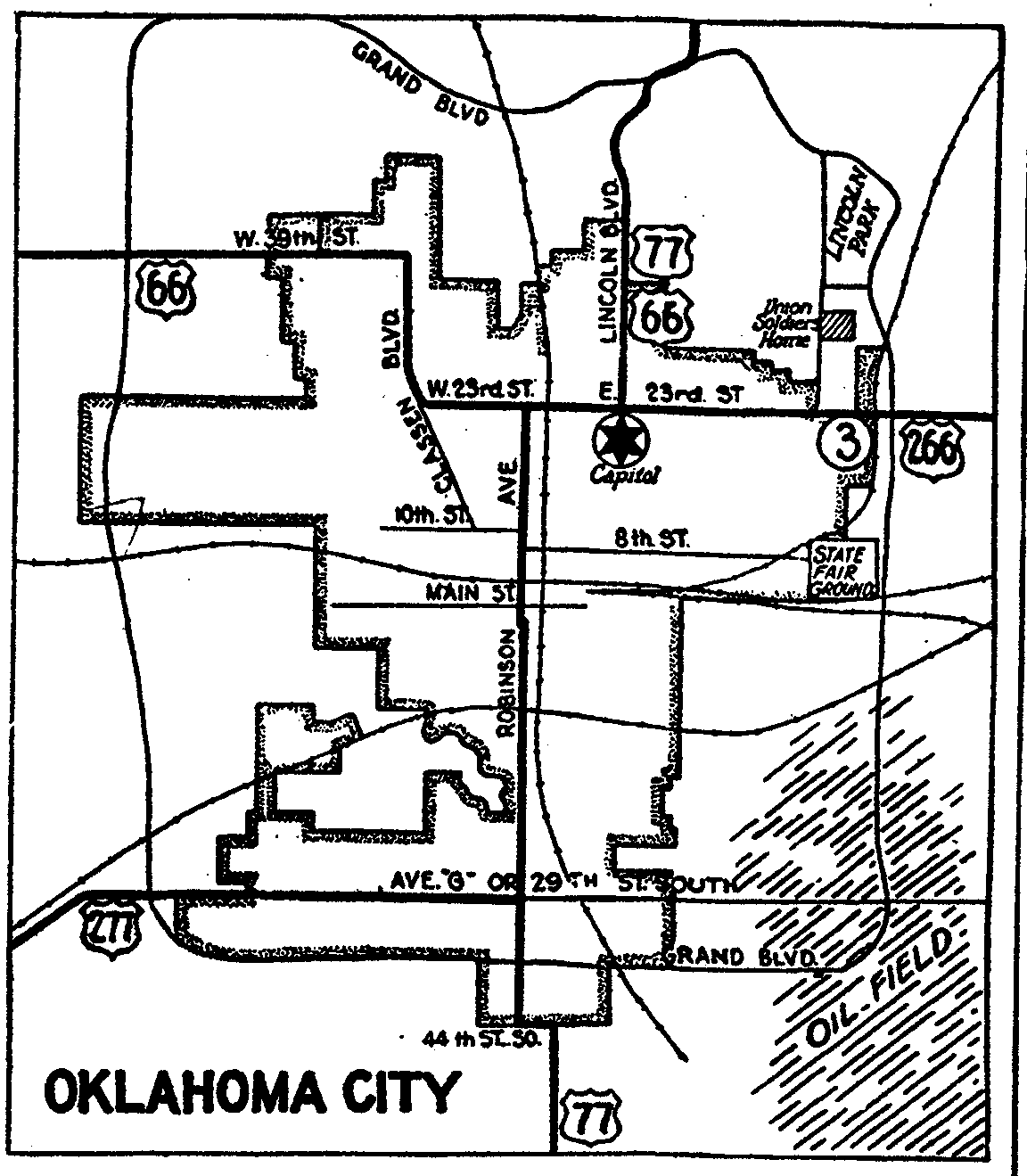 Oklahoma State and US highways through principle cities