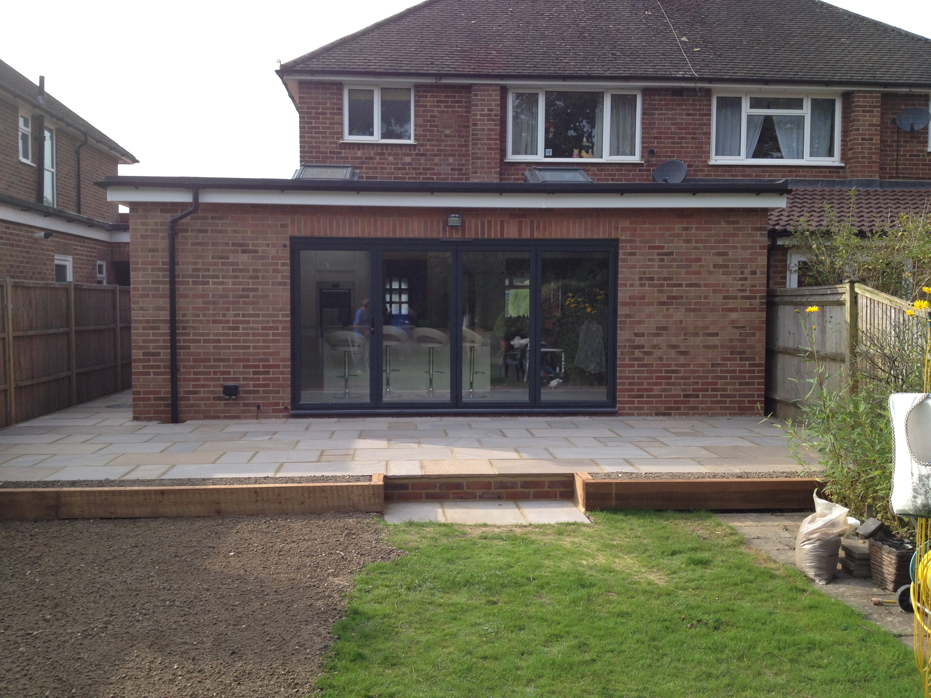 Completed extension, porch and patio in Horley. WMD Building
