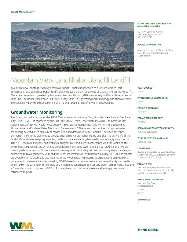 Mountain View Landfill (aka Blandfill) Management Facility (Disposal