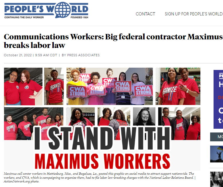 Communications Workers Of America ‘Big Federal Contractor Maximus