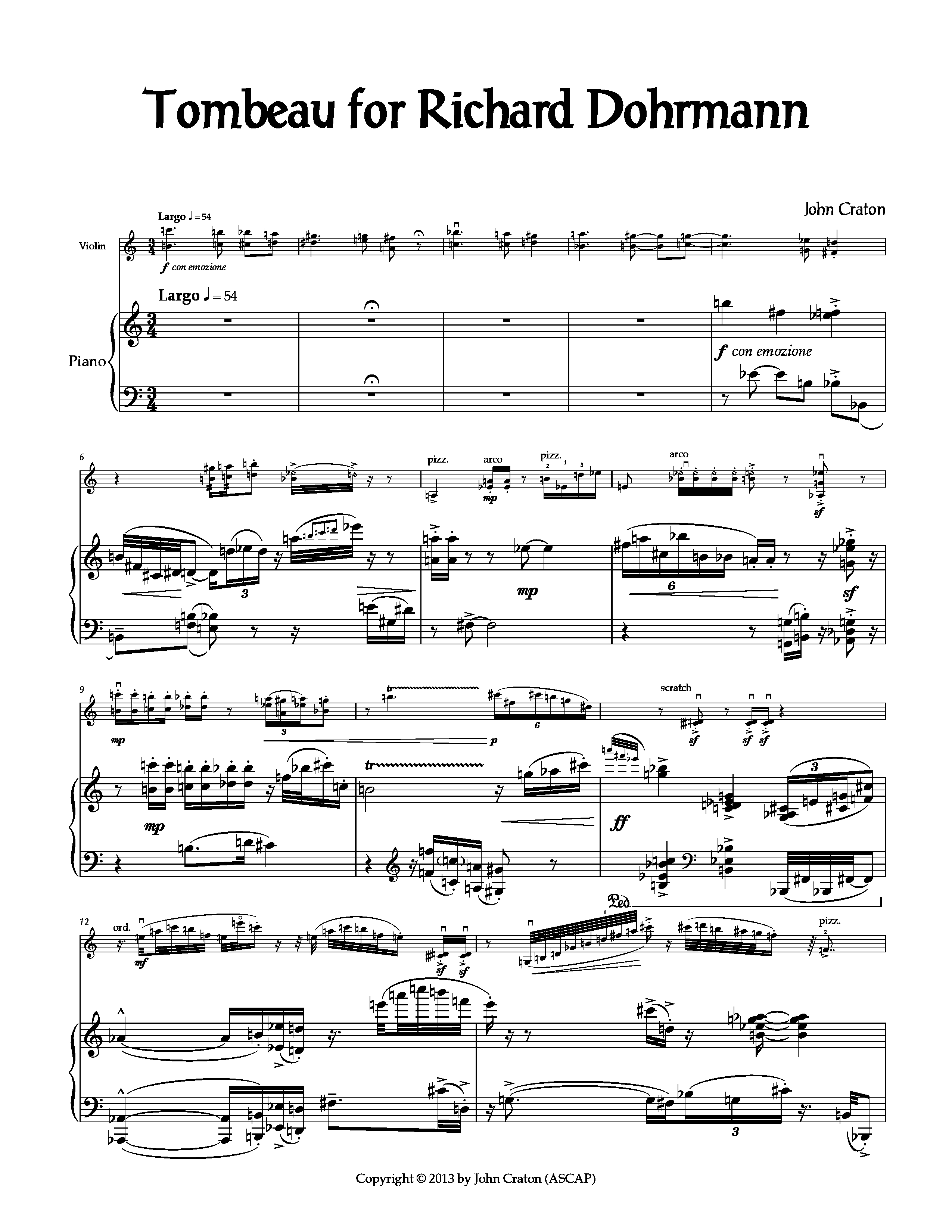 Craton Tombeau for Richard Dohrmann for Violin & Piano