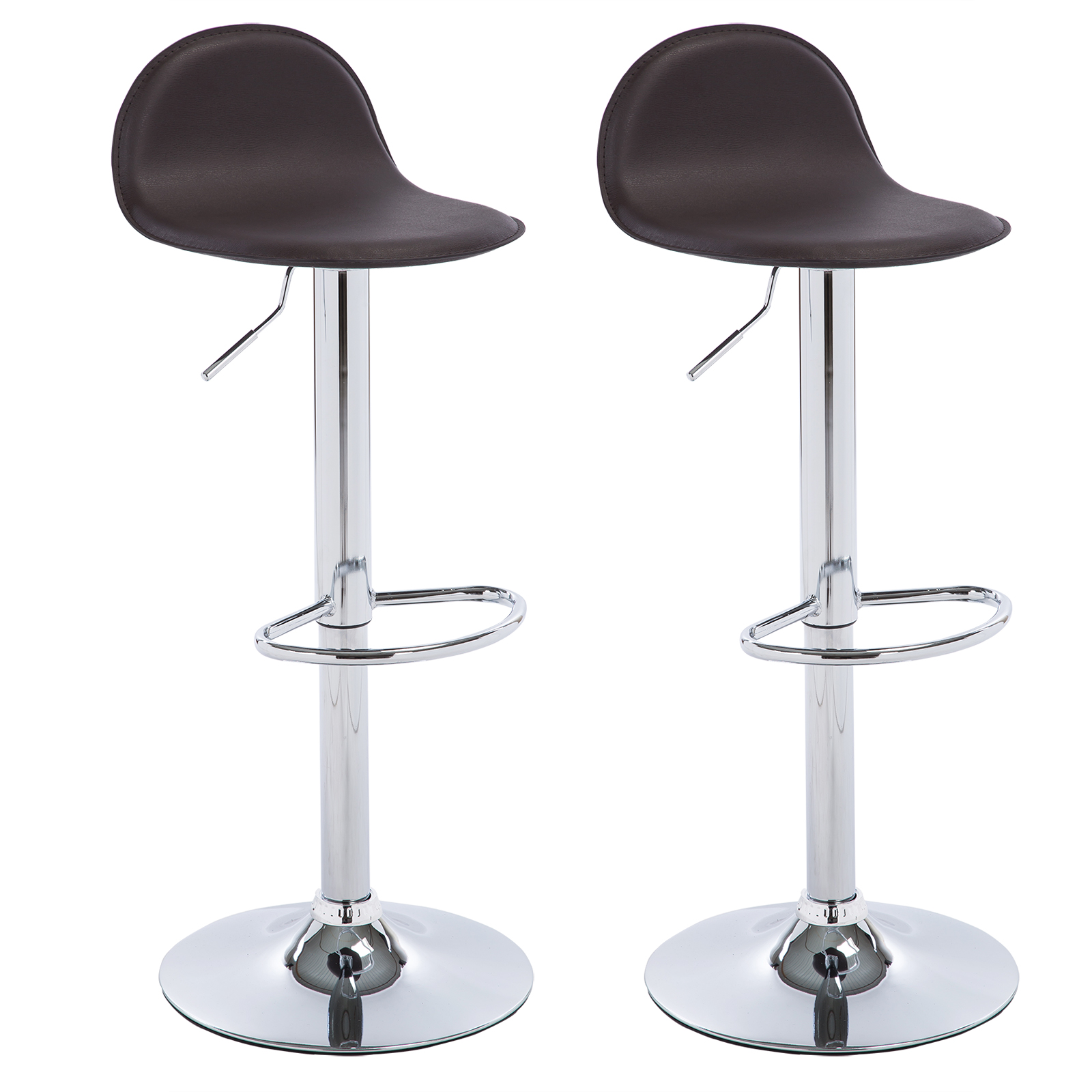 2 x Bar Stools Faux Leather Kitchen Breakfast Chrome Adjustable Stool