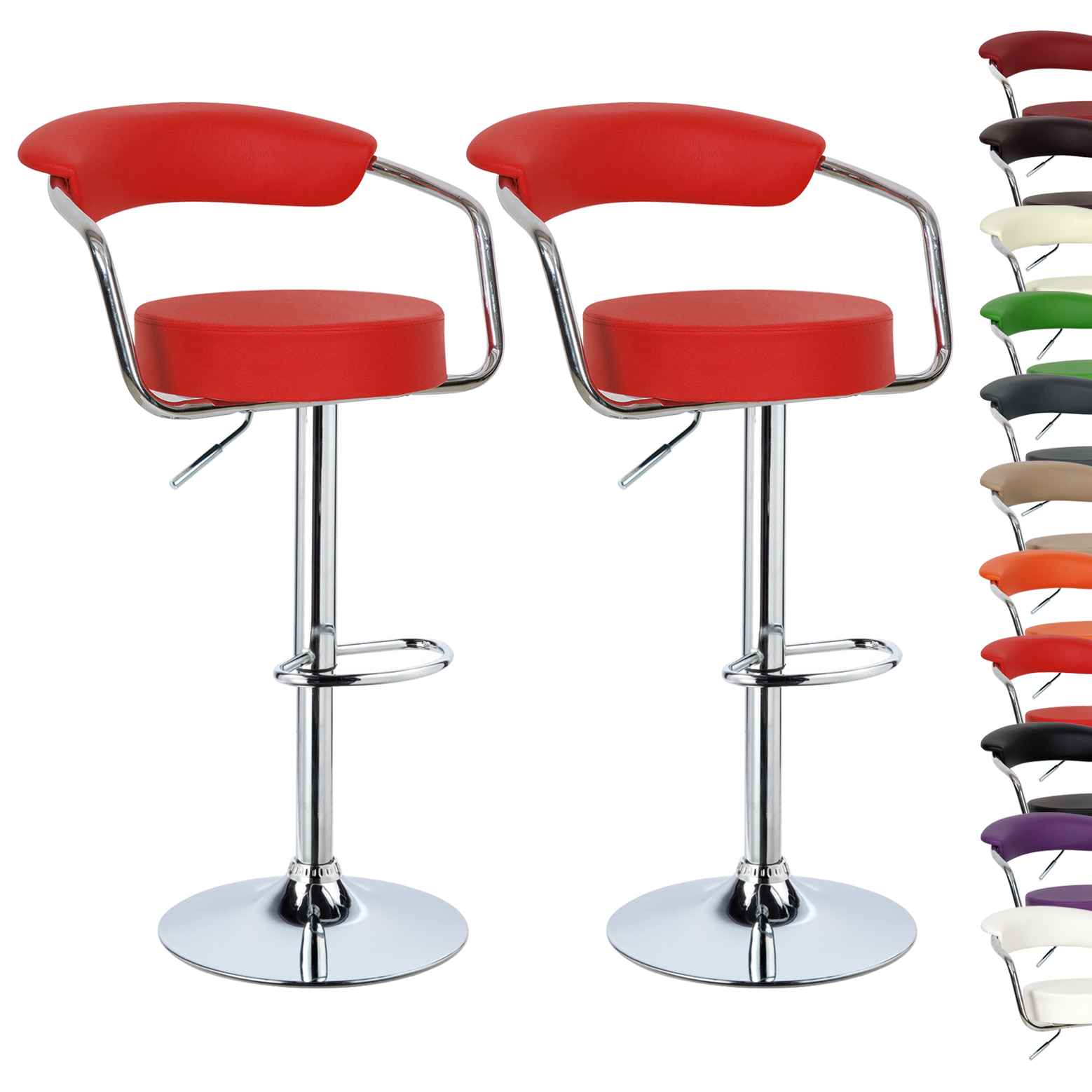 2 x Bar Stools Kitchen Breakfast Swivel Stool Chair Adjustable Faux