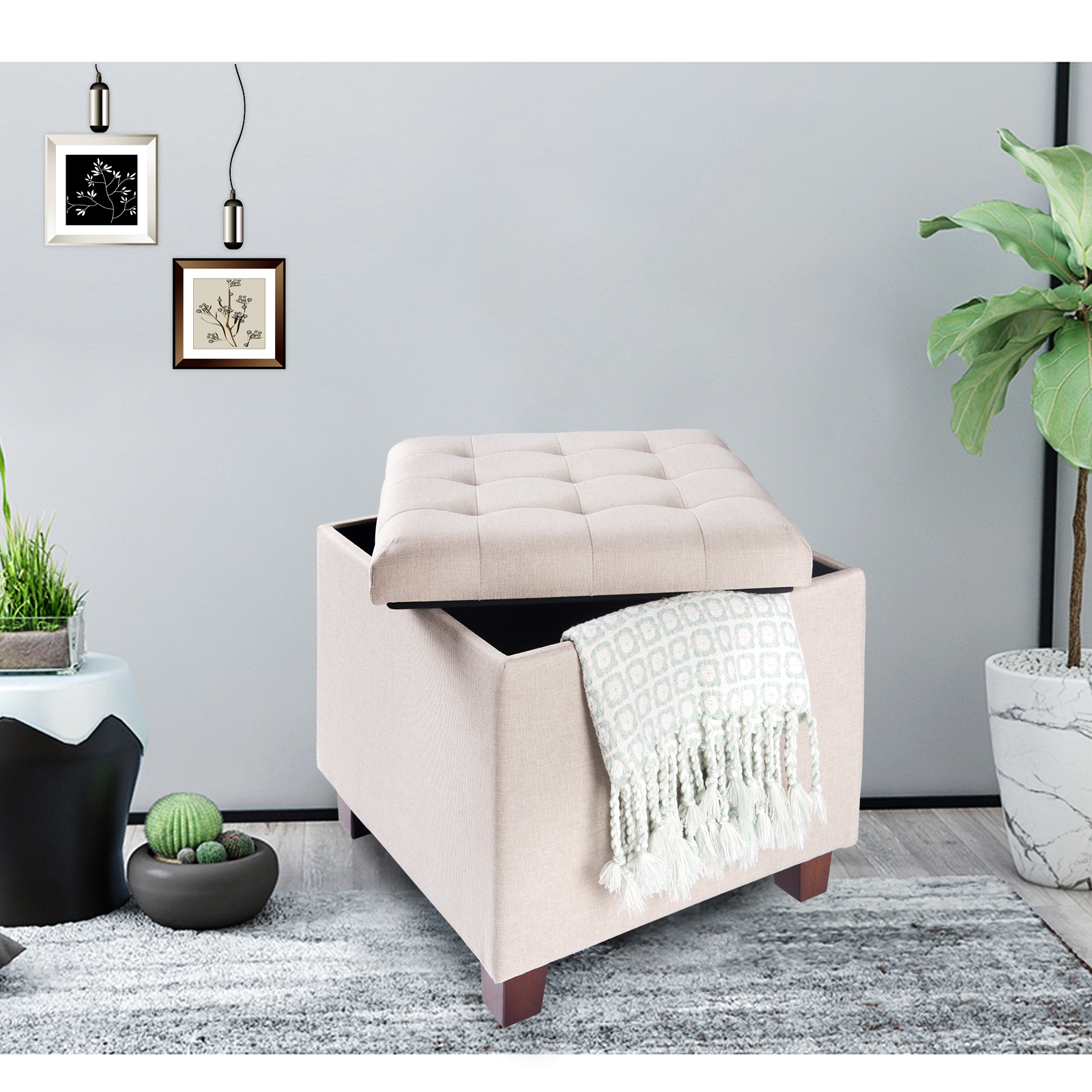 Sitzhocker mit Stauraum Aufbewahrungsbox mit Deckel gepolsterte Sitztruhe SH18cm eBay