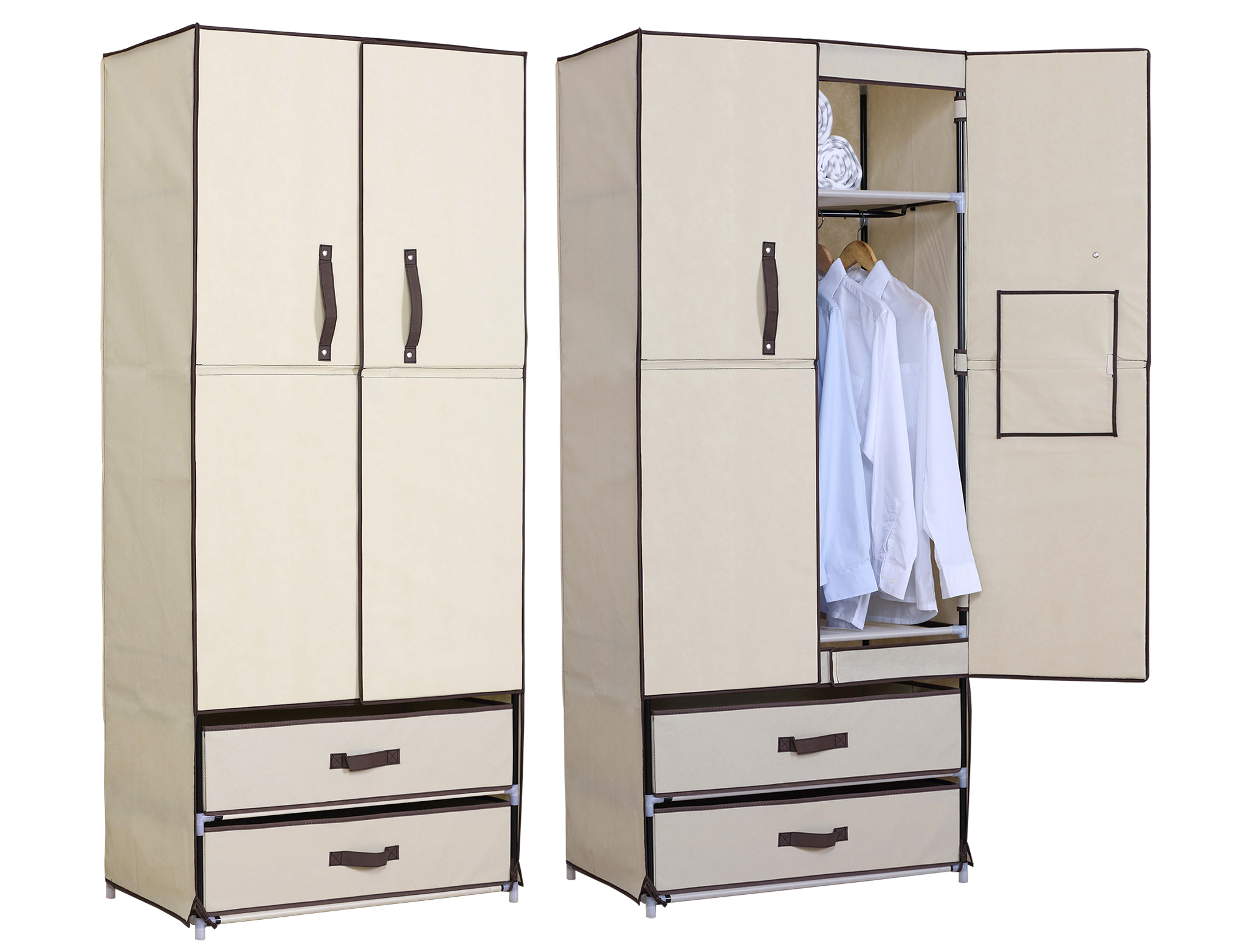 Kleiderschrank Garderobenschrank Stoff Textil mit Flügeltür Creme weiss