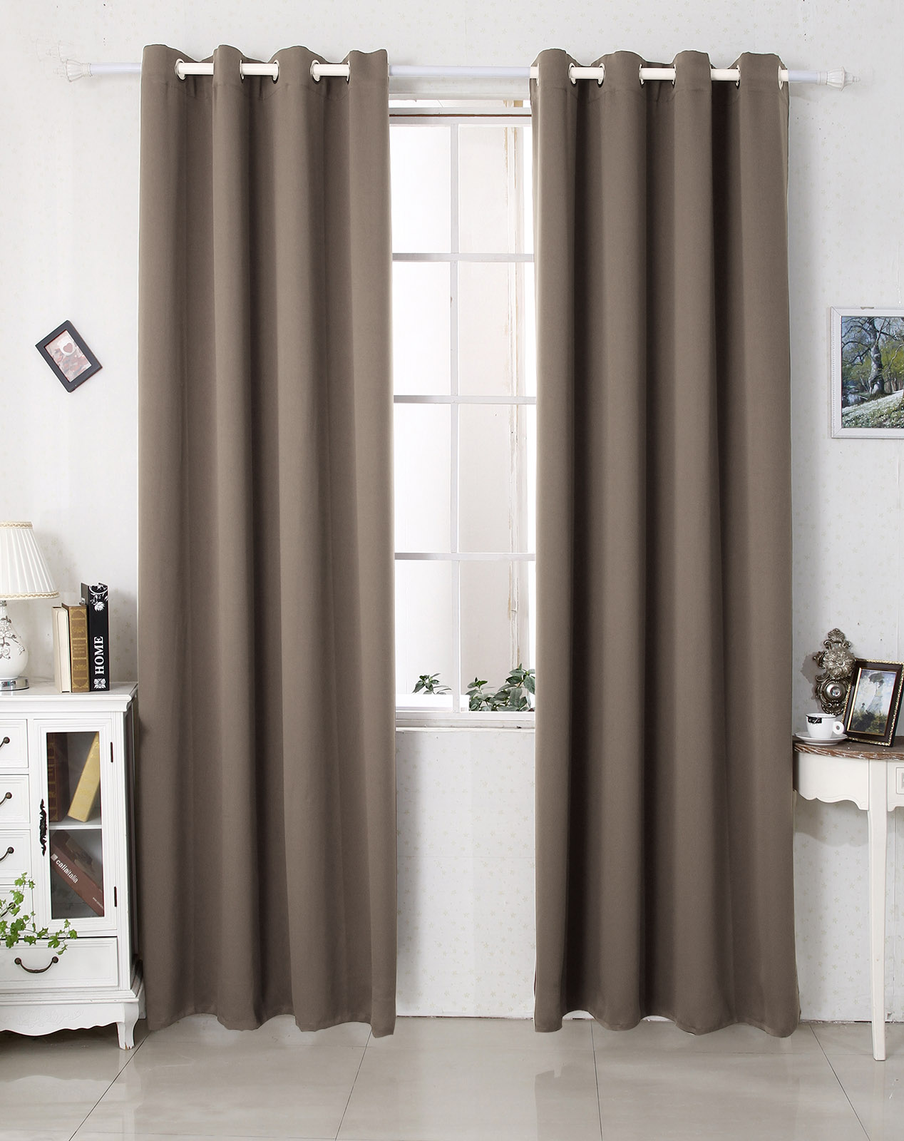 2er Gardinen blickdicht Thermo Vorhang Ösen Verdunklung 135x175 Taupe