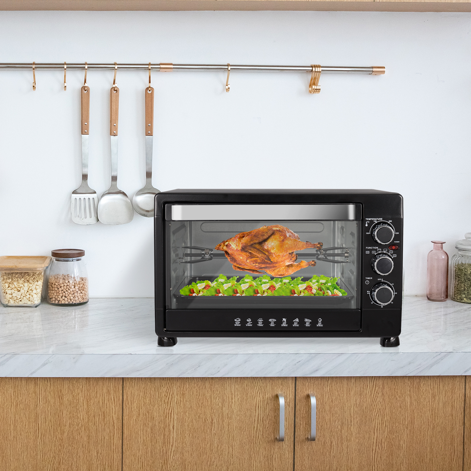 Mini Backofen Toastofen mit Grillrost Drehspieß 1600w 32L Schwarz