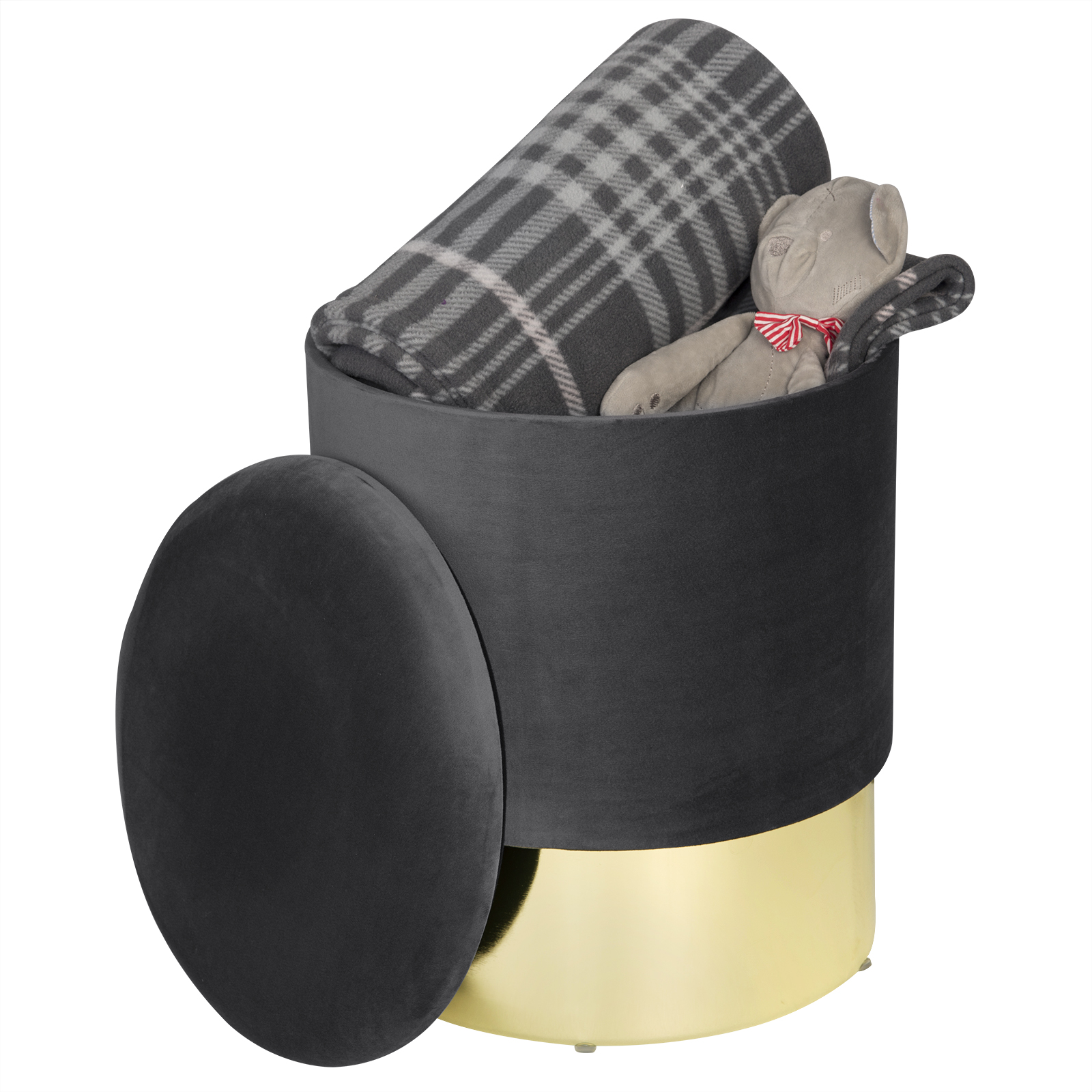Sitzhocker Samthocker mit Stauraum rundhocker Retro pouf gold Fußbasis