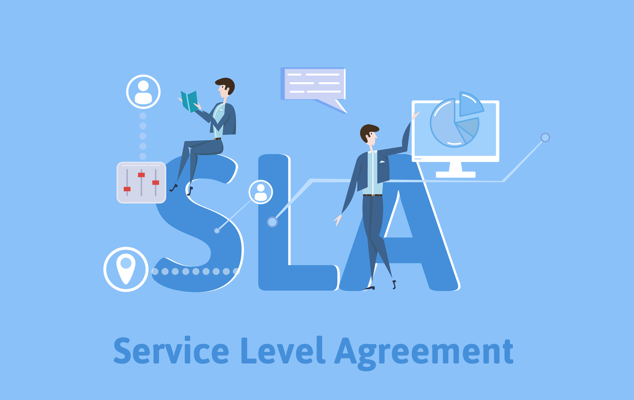 SLA, Service Level Agreement. Concept table with keywords, letters and