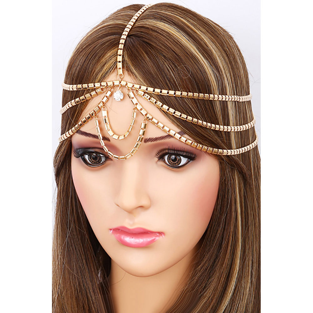 Round Stone Pointed Draped Head Chain