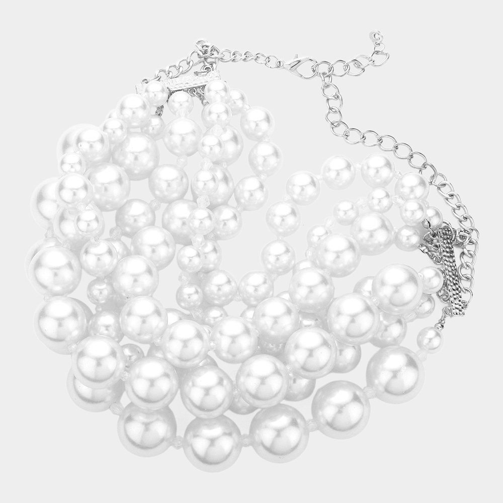 Chunky Multi Strand Pearl Necklace