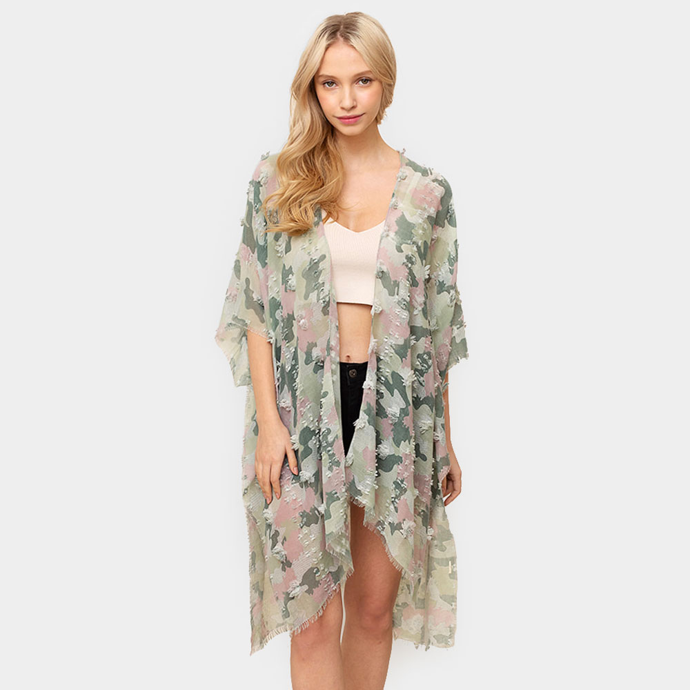 Camo Print Stitched Cover Up Kimono Poncho