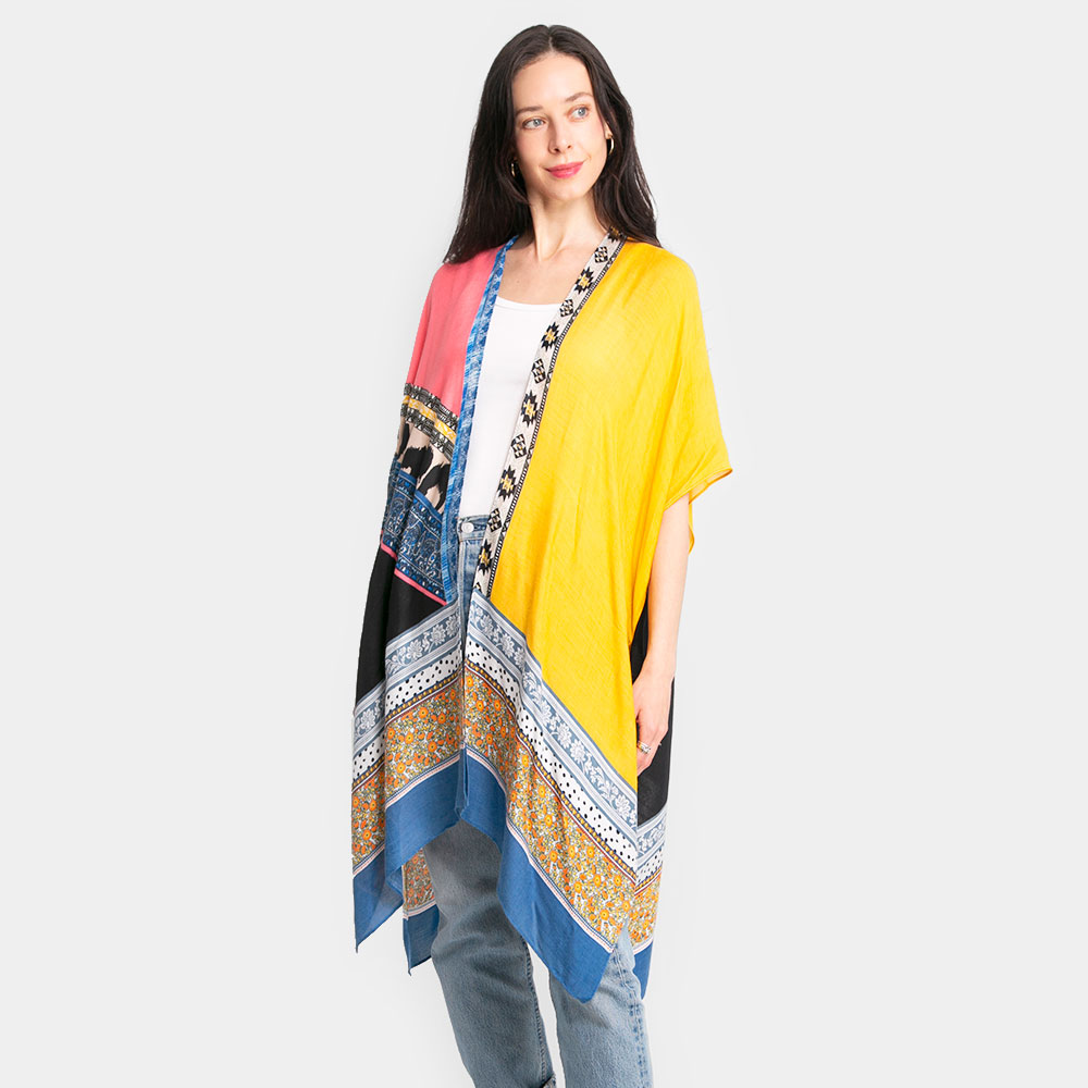 Mixed Print Cover Up Kimono Poncho