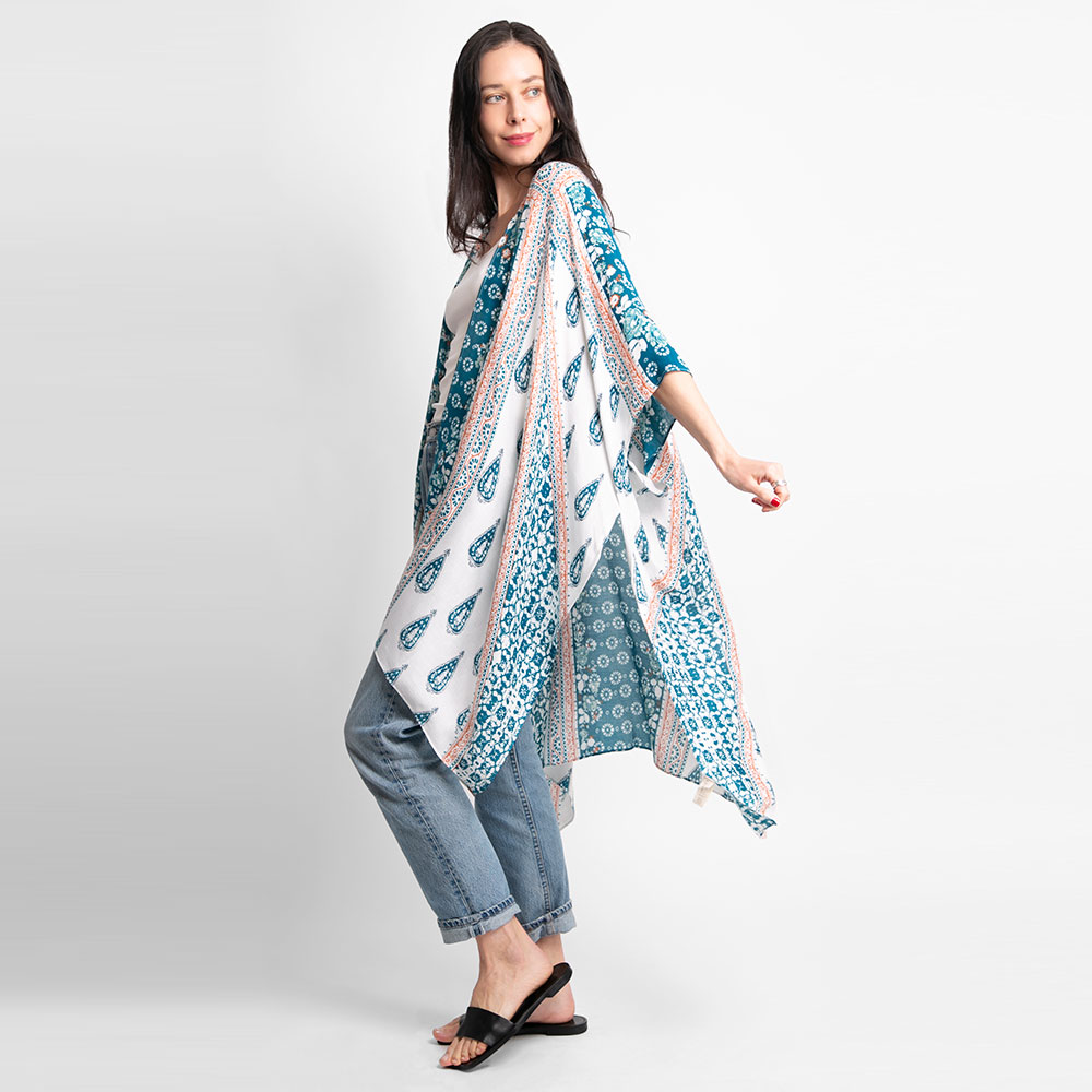 Floral Mixed Print Cover Up Kimono Poncho