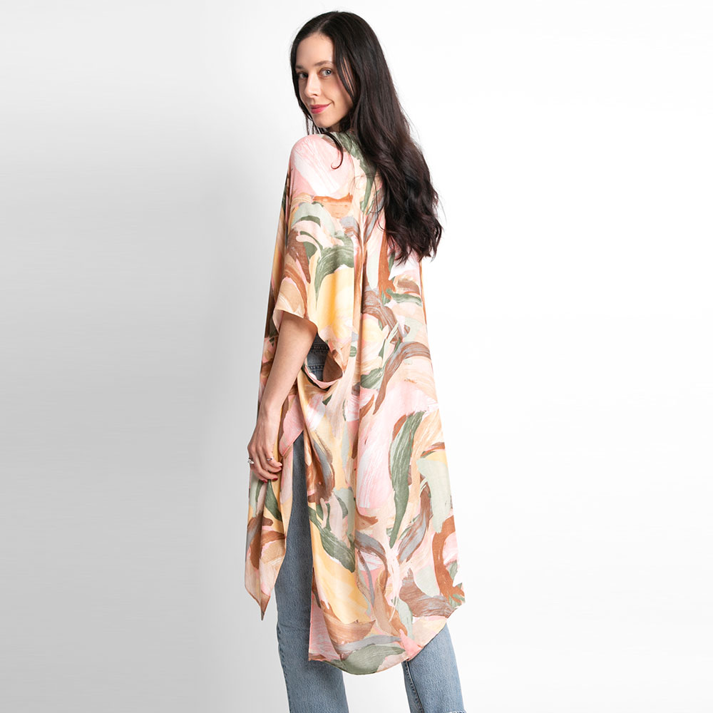 Color Mixed Print Cover Up Kimono Poncho